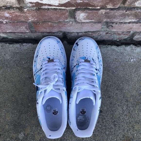 Air Force 1 Splatter Sky Baby Blue Navy Dark White Custom Shoes Mens Womens Kids main image 4
